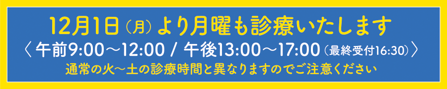 12月から月曜診療開始いたします